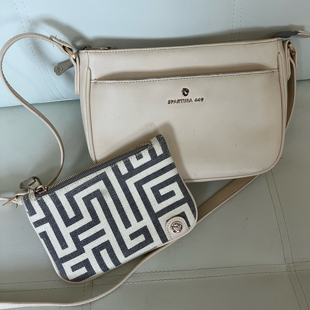 Spartina 449 Leather Bag. Cream Color,Take Me Away Leather Handbag with wristlet